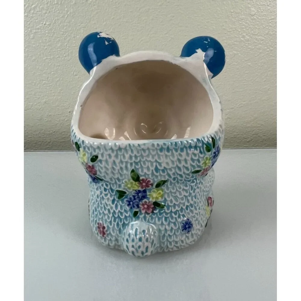 Vintage Napcoware Ceramic Blue Floral Bear Planter Orig. Sticker Home Decor